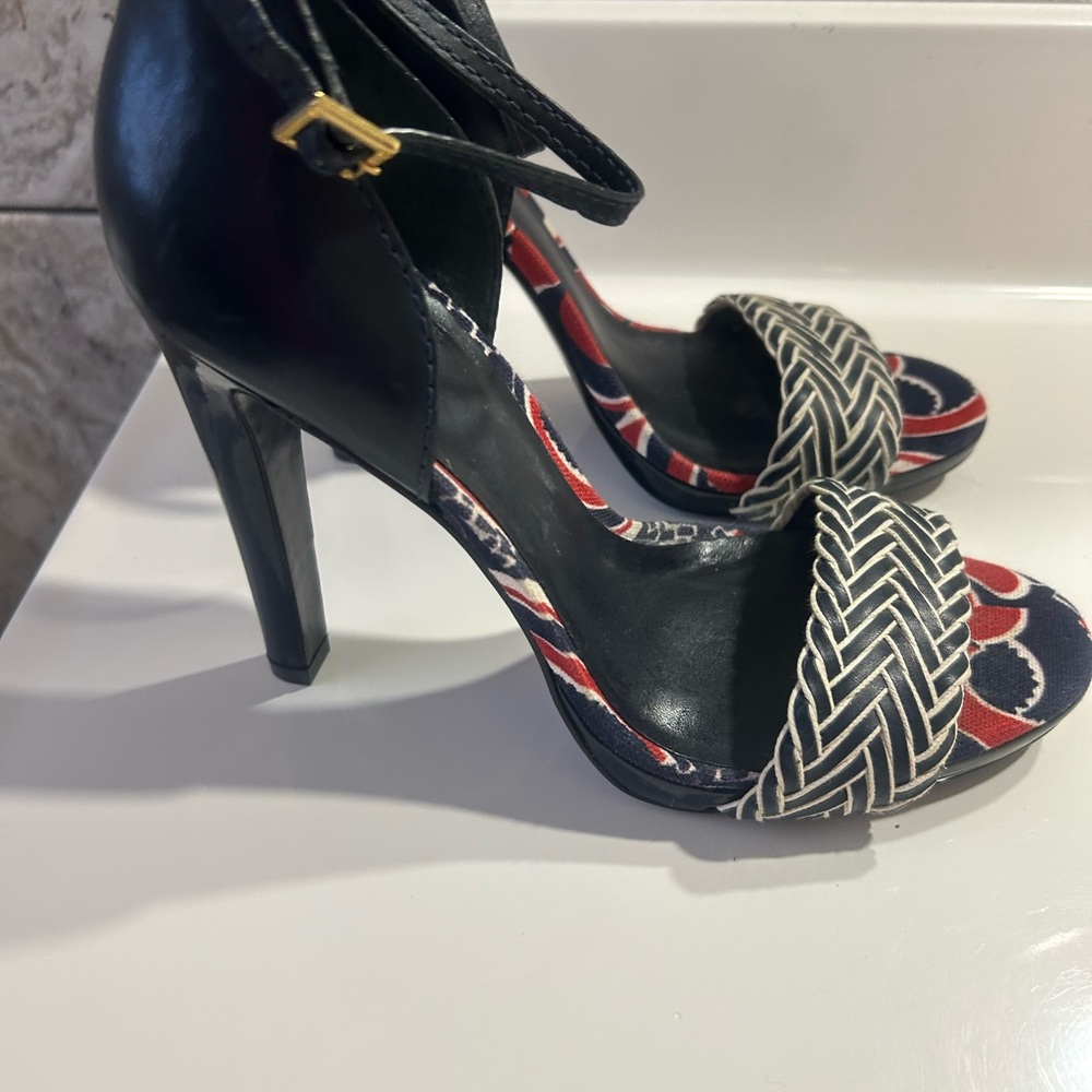 Tory Burch Black and Red Patterned Heels